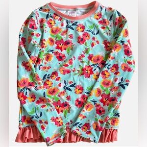 RuffleButts Girls Floral Rash Guard Top Mint Green Pink Ruffle Hem Size 10